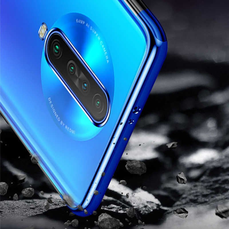 Xiaomi Poco X2 Kılıf Dört Köşe Renkli Lazer Şeffaf Silikon Kapak (GLİTTER) Mavi