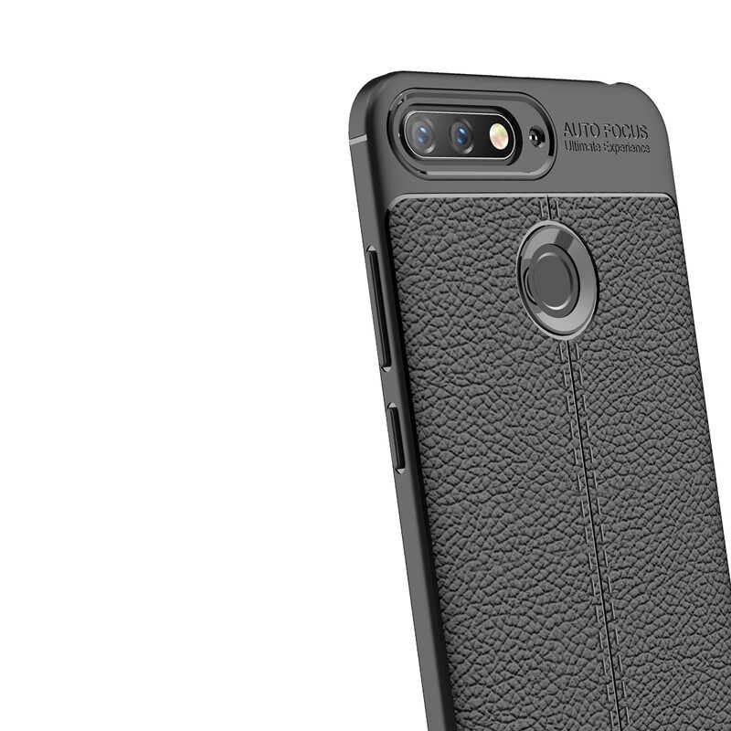 Huawei Y7 2018 Kılıf Deri Görünümlü Renk Atmayan Dayanaklı Silikon Kapak (NİSS) Lacivert