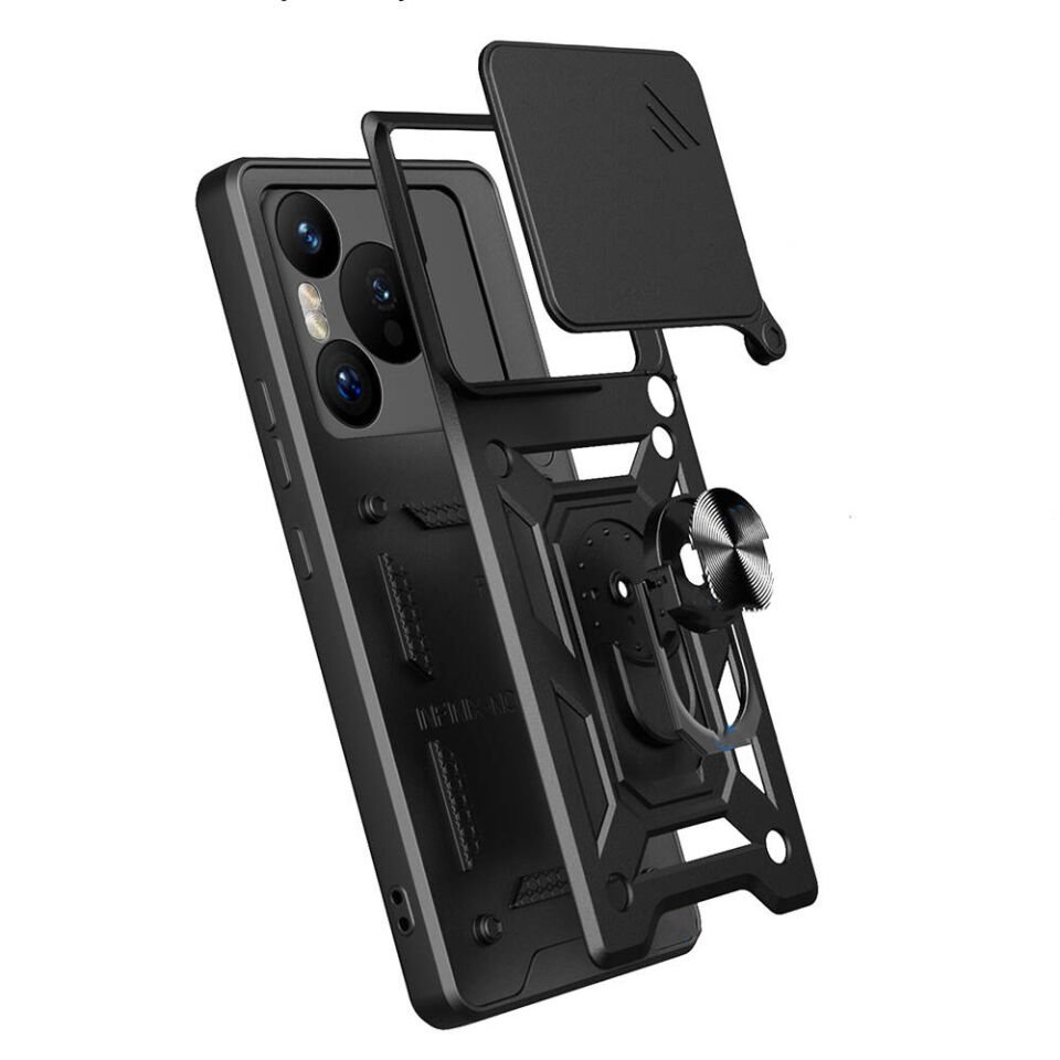 Huawei Pura 70 5G Kılıf Sürgülü Tank Zırh Yüzüklü Mıknatıslı Standlı Kapak (S-VEGA) Mavi