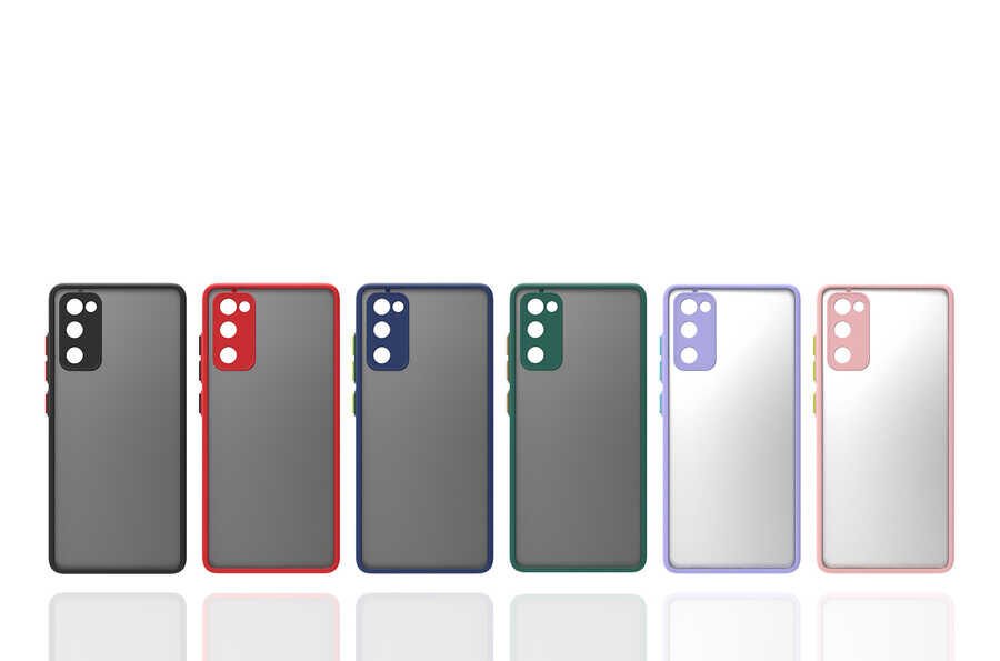 Samsung Galaxy S20 FE Kılıf Mat Kamera Korumalı Renkli Tuşlu Sert Silikon Kapak (HUX) Kırmızı