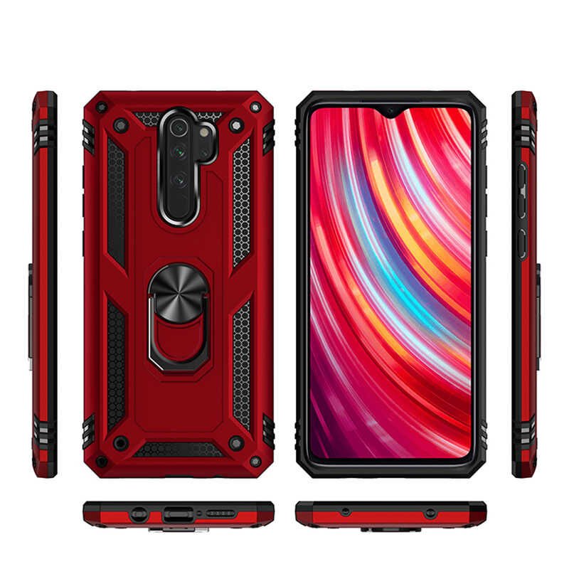 Xiaomi Redmi Note 8 Pro Kılıf Zırh Yüzüklü Mıknatıslı Standlı Kapak (VEGA) Siyah