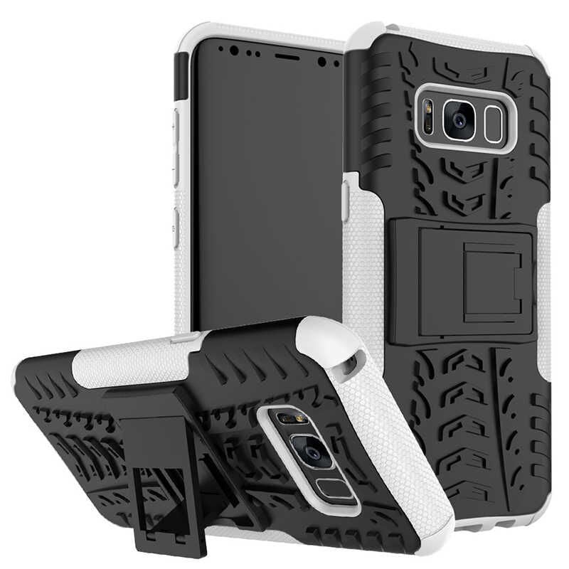 Samsung Galaxy S8 Kılıf Standlı Korunaklı Silikon Kapak (hibrit) Beyaz