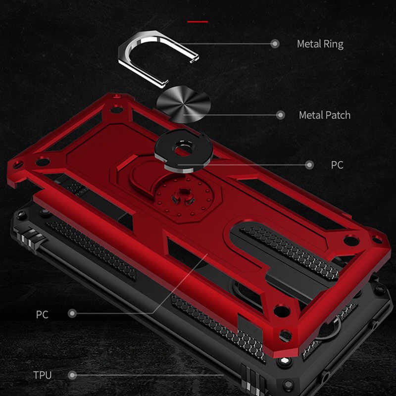 Xiaomi Redmi Note 8 Pro Kılıf Zırh Yüzüklü Mıknatıslı Standlı Kapak (VEGA) Gri