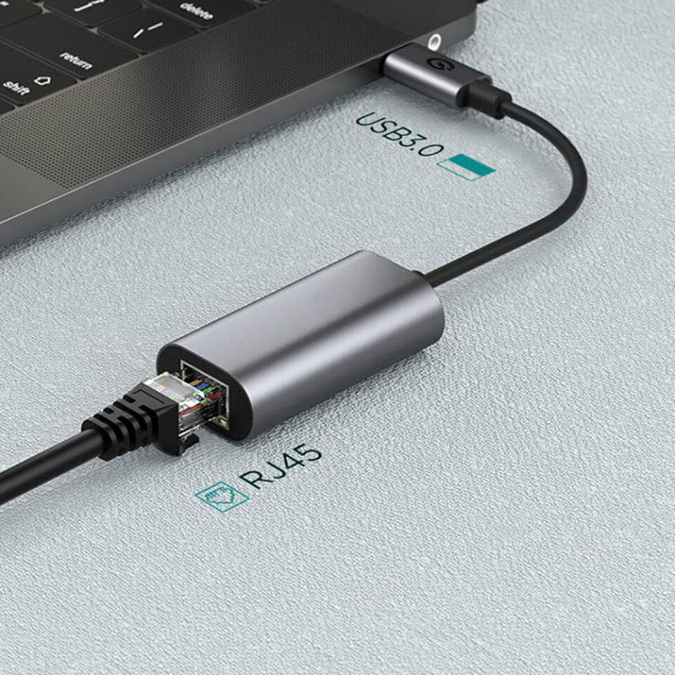 HEPTEKİLETİŞİM QG03 USB-A to RJ45 USB3.0 Ethernet Dönüştürücü Kablo 1000Mbps 22cm