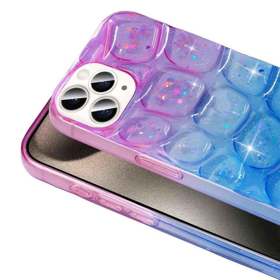 Apple iPhone 15 Pro Kılıf Parlak Simli 3D Desenli Kapak (Hacar) Beyaz