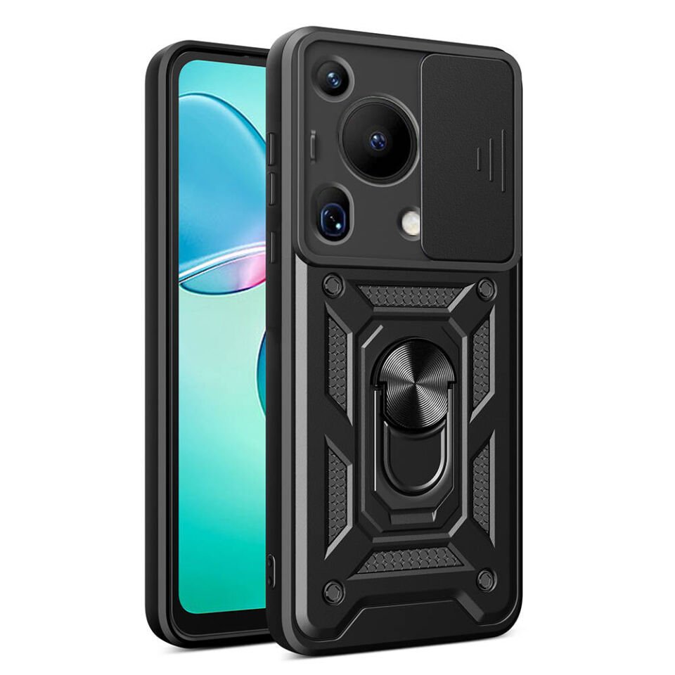 Huawei Pura 70 Ultra Kılıf Sürgülü Tank Zırh Yüzüklü Mıknatıslı Standlı Kapak (S-VEGA) Mavi
