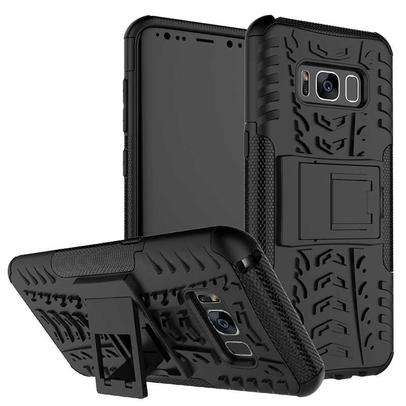 Samsung Galaxy S8 Plus Kılıf Standlı Korunaklı Silikon Kapak (hibrit) Siyah