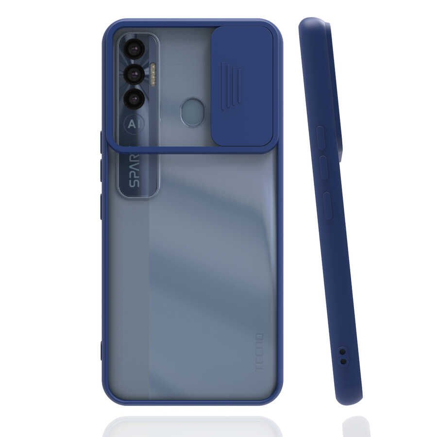 Tecno Spark 7 Pro Kılıf Slayt Sürgülü Kamera Korumalı Renkli Silikon Kapak Lacivert