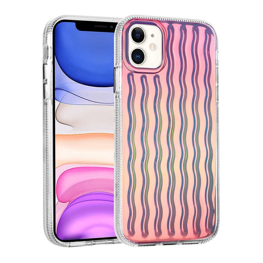 Apple  iPhone 12 Kılıf Kamera Çıkıntılı Kabartmalı Dalgalı Transparan Parlak Kapak (İSMİRA) NO8