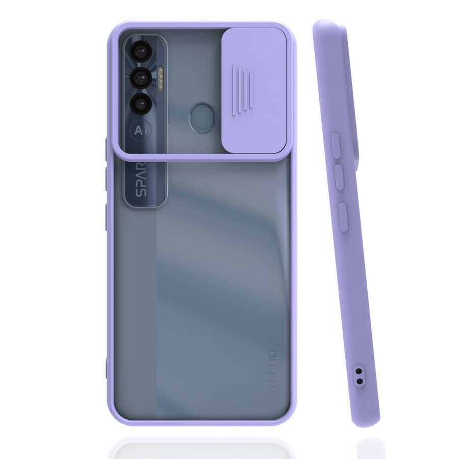 Tecno Spark 7 Pro Kılıf Slayt Sürgülü Kamera Korumalı Renkli Silikon Kapak Lila