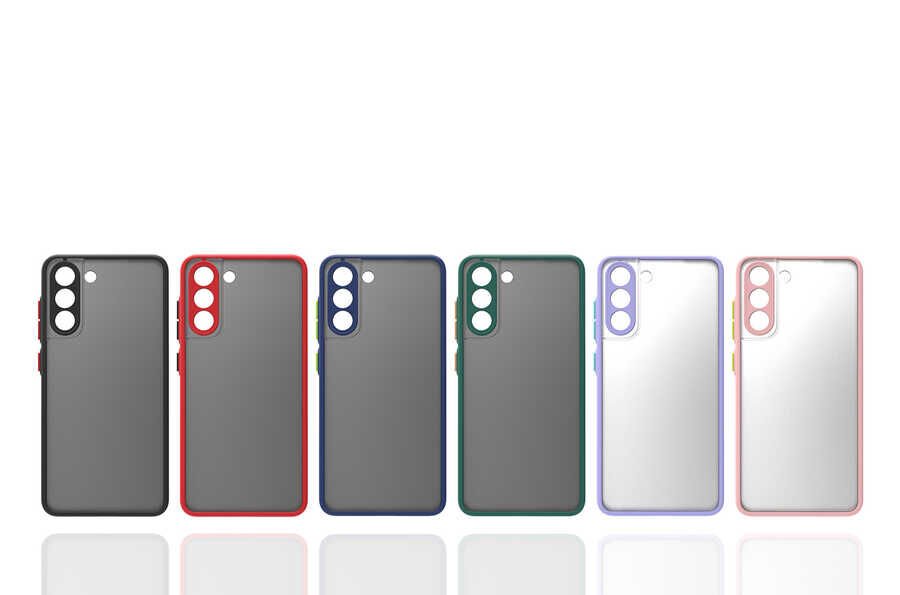 Samsung Galaxy S21 FE Kılıf Mat Kamera Korumalı Renkli Tuşlu Sert Silikon Kapak (HUX) Kırmızı