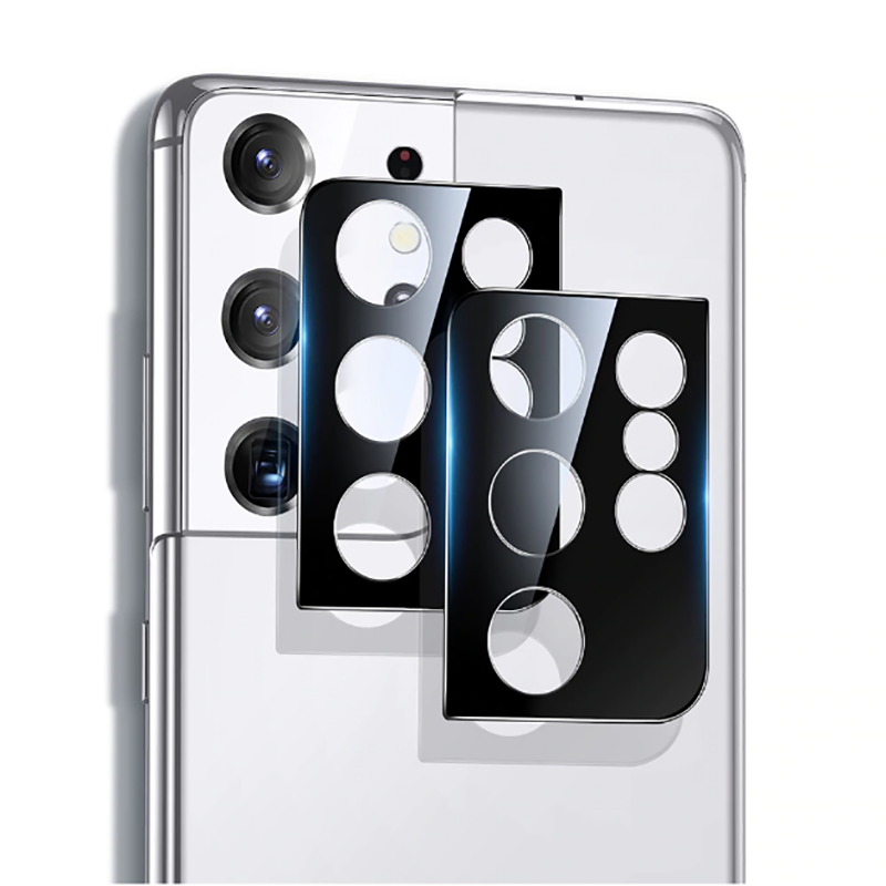 Samsung Galaxy S21 Ultra Kamera Lens Koruyucu Siyah Çerçeveli Korunaklı (3D K.C) Siyah