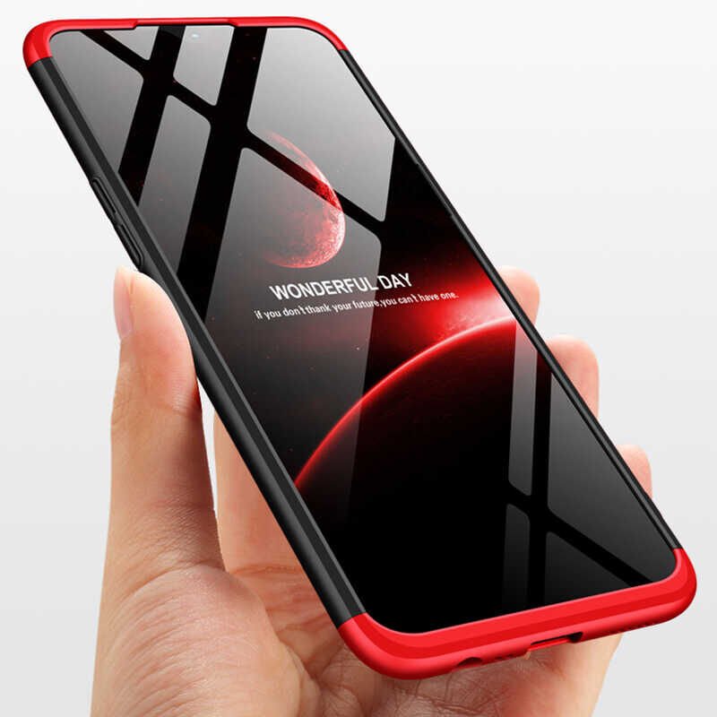 Realme 5 Kılıf 360 Tam Koruma Ön Ve Arka Sert Mika Kapak Orjinal Ays Gkk Kapak Siyah-Kırmızı