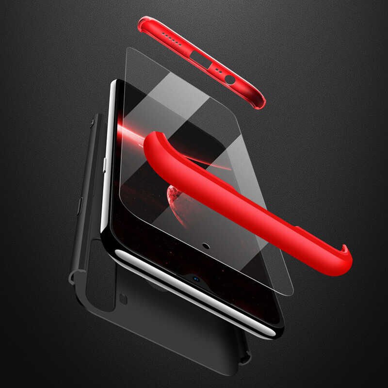 Realme 5 Kılıf 360 Tam Koruma Ön Ve Arka Sert Mika Kapak Orjinal Ays Gkk Kapak Siyah-Kırmızı
