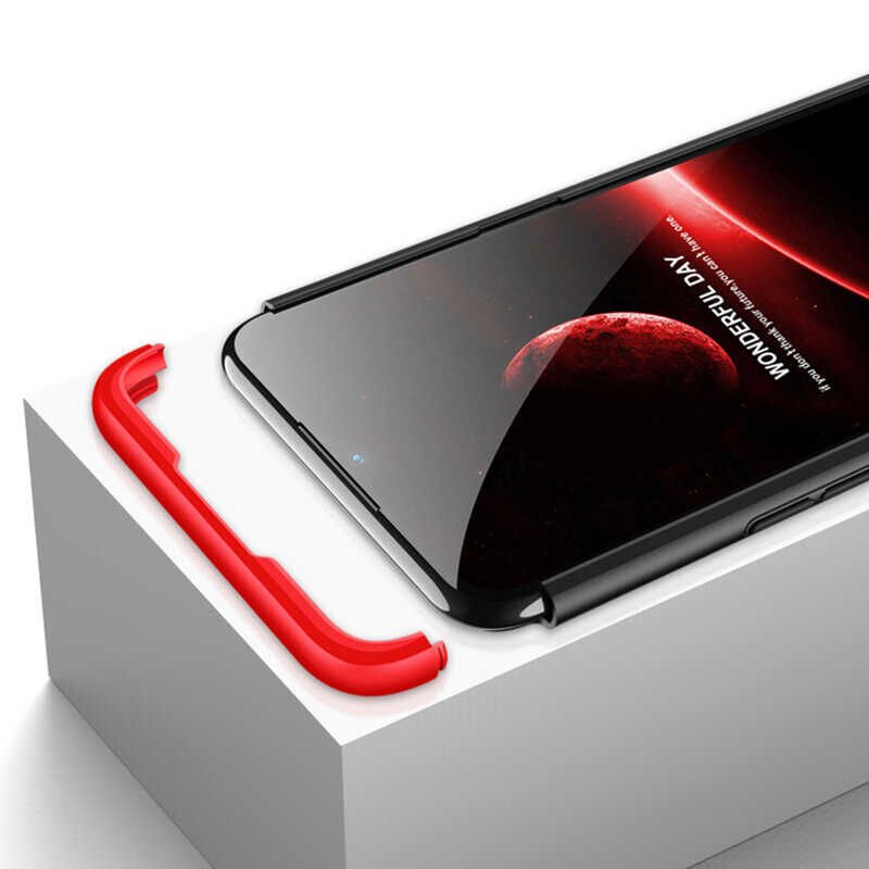 Realme 5 Kılıf 360 Tam Koruma Ön Ve Arka Sert Mika Kapak Orjinal Ays Gkk Kapak Siyah-Kırmızı
