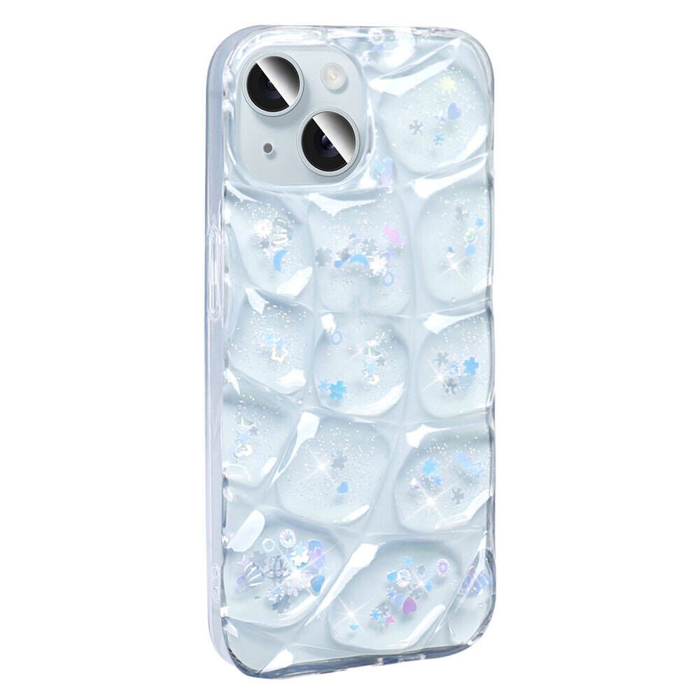 Apple iPhone 15 Kılıf Parlak Simli 3D Desenli Kapak (Hacar) Beyaz