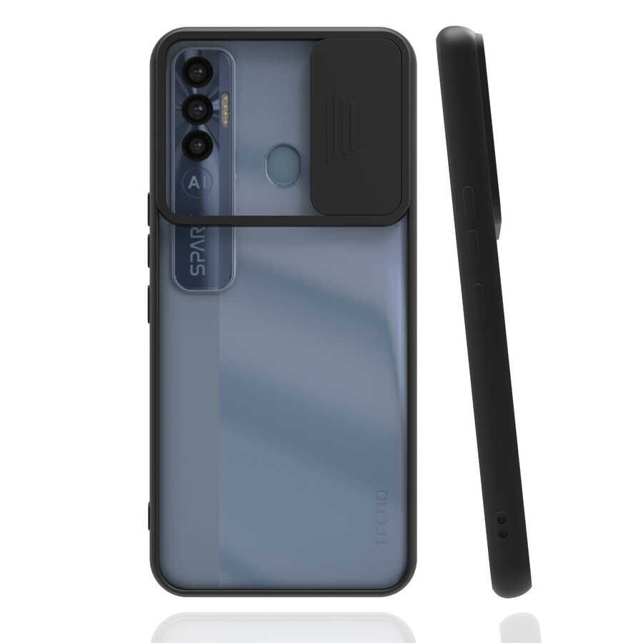 Tecno Spark 7 Pro Kılıf Slayt Sürgülü Kamera Korumalı Renkli Silikon Kapak Koyu Yeşil