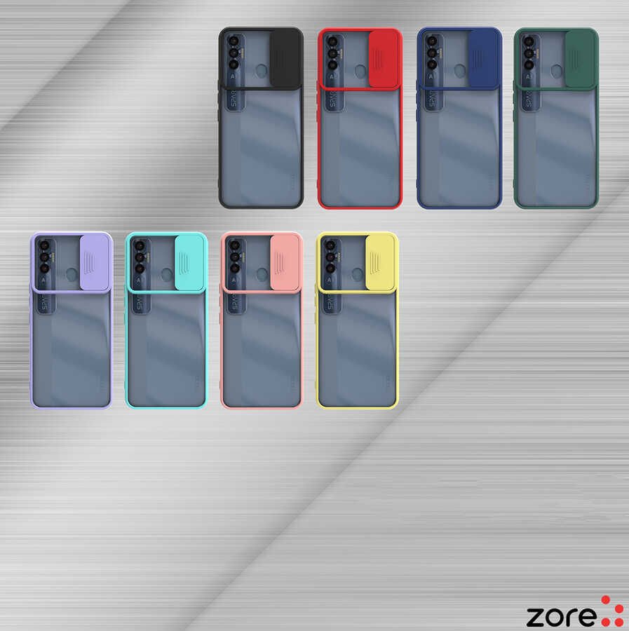 Tecno Spark 7 Pro Kılıf Slayt Sürgülü Kamera Korumalı Renkli Silikon Kapak Koyu Yeşil