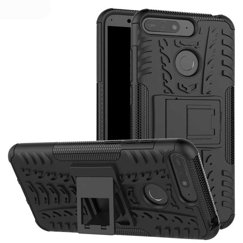 Huawei Y6 2018 Kılıf Standlı Korunaklı Silikon Kapak (hibrit) Siyah