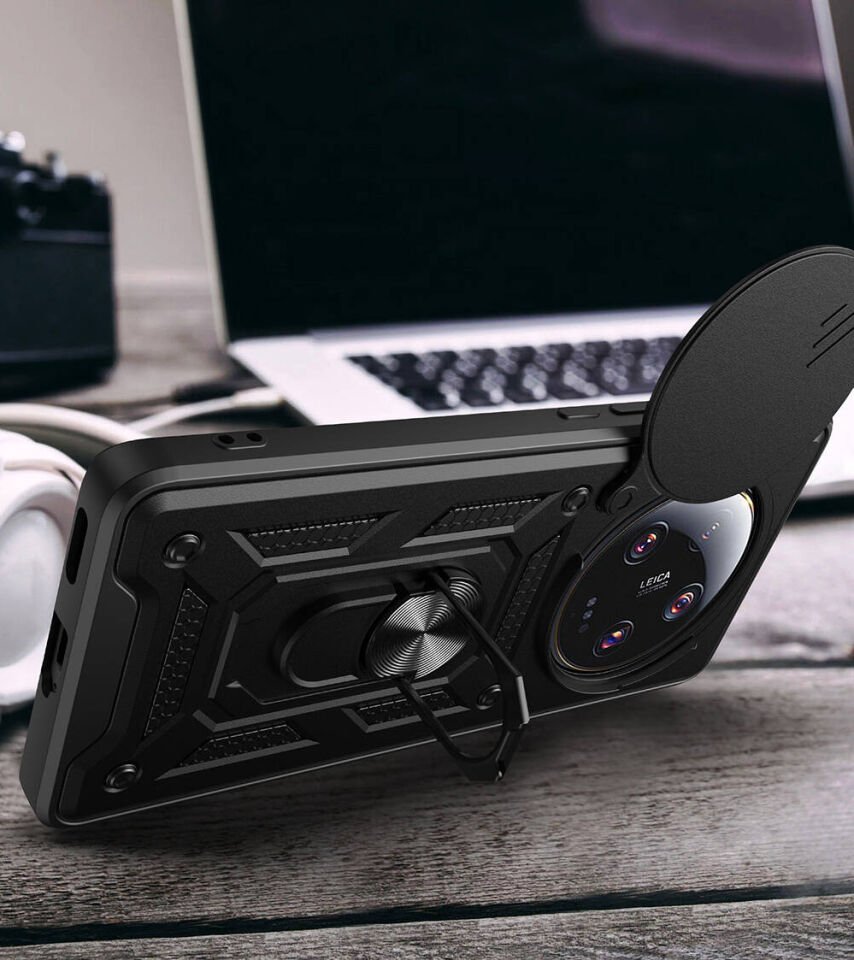Xiaomi Mi 13 Ultra Kılıf Sürgülü Tank Zırh Yüzüklü Mıknatıslı Standlı Kapak (S-VEGA) Mavi