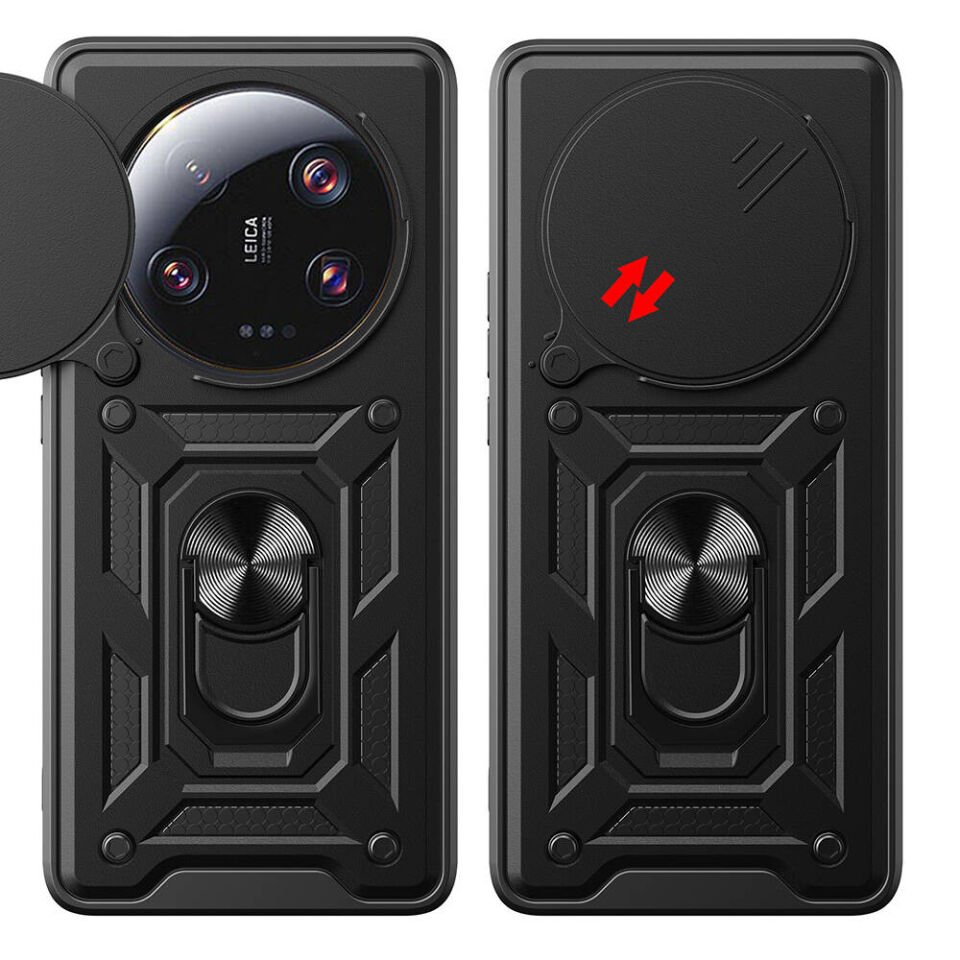 Xiaomi Mi 13 Ultra Kılıf Sürgülü Tank Zırh Yüzüklü Mıknatıslı Standlı Kapak (S-VEGA) Mavi