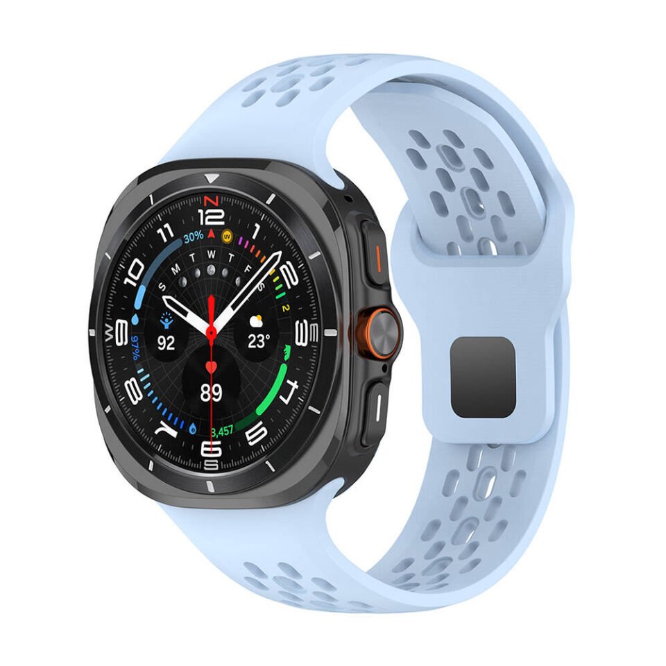Samsung Galaxy Watch Ultra 47mm Delikli Tasarım Silikon Kordon (KRD-119) Mavi Açık
