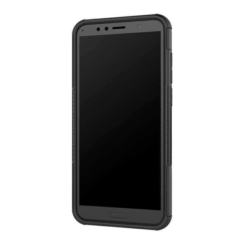 Huawei Y6 2018 Kılıf Standlı Korunaklı Silikon Kapak (hibrit) Kırmızı