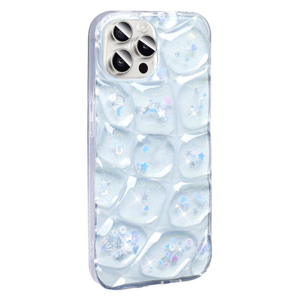 Apple iPhone 14 Pro Max Kılıf Parlak Simli 3D Desenli Kapak (Hacar) Beyaz