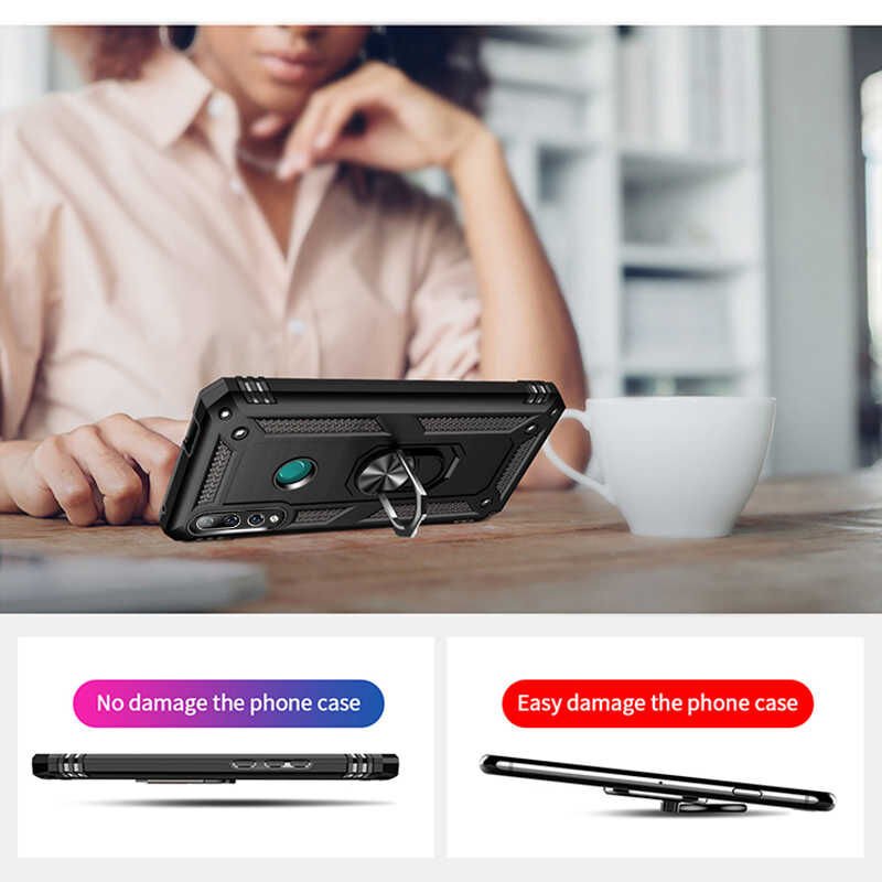 Huawei Y9 Prime 2019 Kılıf Tank Zırh Yüzüklü Mıknatıslı Standlı Kapak (VEGA) Siyah