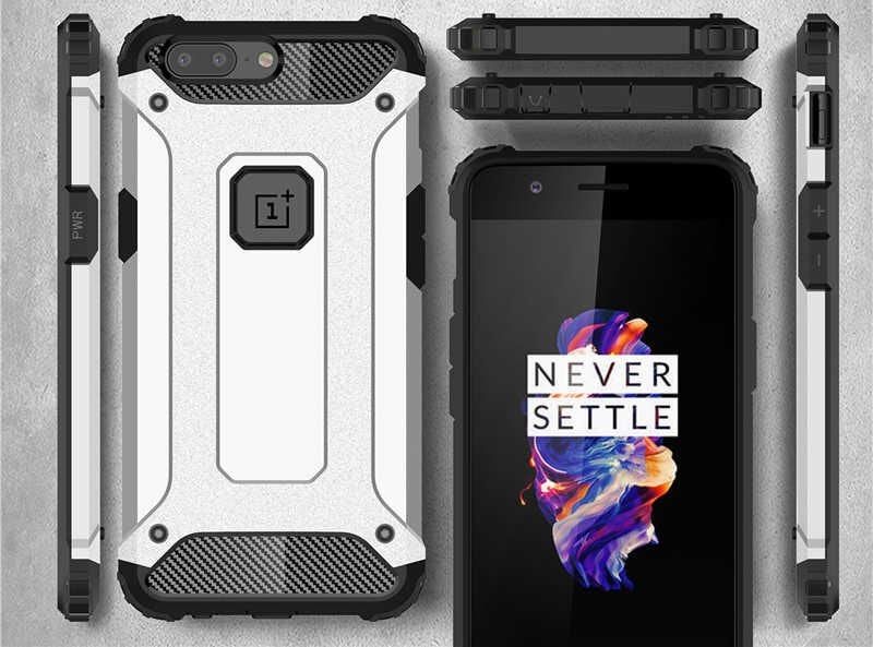 One Plus 5 Kılıf Armor Köşe Korumalı Çift Katman Tank Zırh Kapak (CRASH) Gri