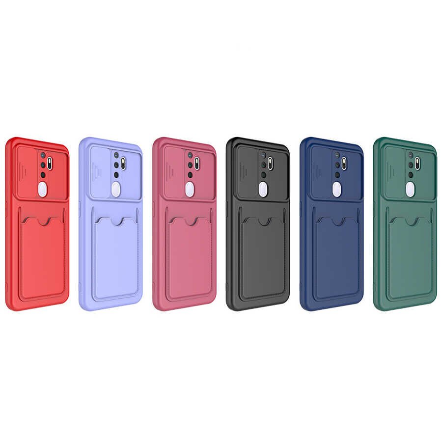 Oppo A9 2020 Kılıf Cüzdan Sürgülü Kamera Korumalı Kartllıklı Bölmeli Kapak (Kartix) Koyu Mor