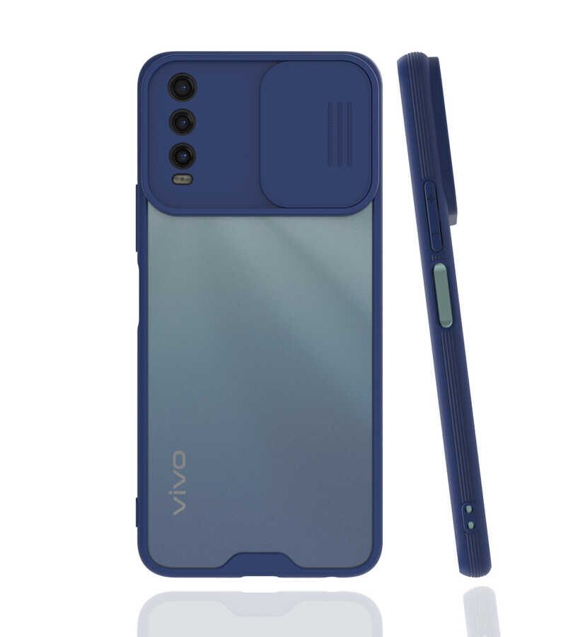 Vivo Y11S Kılıf Slayt Sürgülü Kamera Korumalı Renkli Silikon Kapak Lacivert