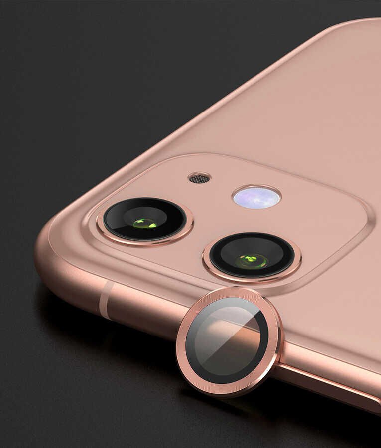 Apple iPhone 12 Kamera Lens Koruyucu Renkli Tasarım Kolay Takma Aparatlı (CL-07) Rose Gold