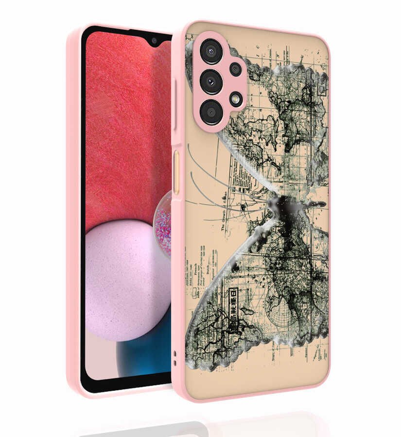 Samsung Galaxy A13 4G Kılıf Kabartmalı Kamera Korumalı Desenli Darbe Emici Renkli Kapak (Nora) NO4