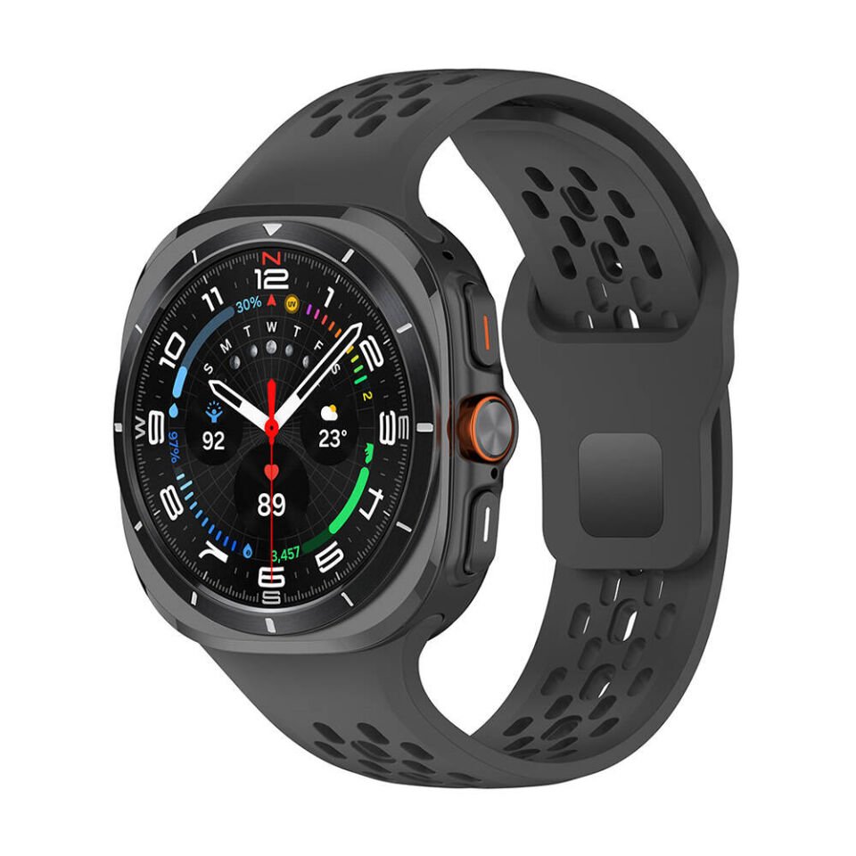 Samsung Galaxy Watch Ultra 47mm Delikli Tasarım Silikon Kordon (KRD-119) Siyah
