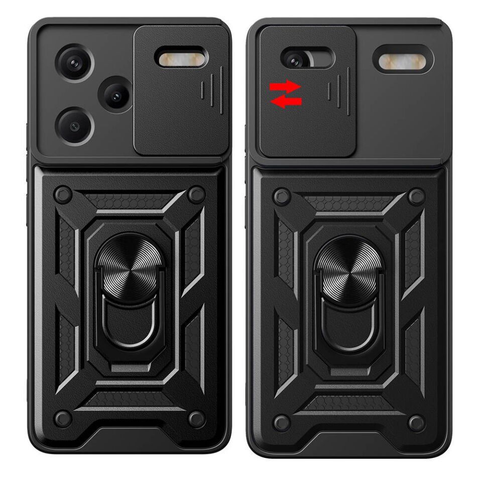 Xiaomi Redmi Note 13 Pro Plus 5G Kılıf Sürgülü Tank Zırh Yüzüklü Mıknatıslı Standlı Kapak (S-VEGA) Mavi
