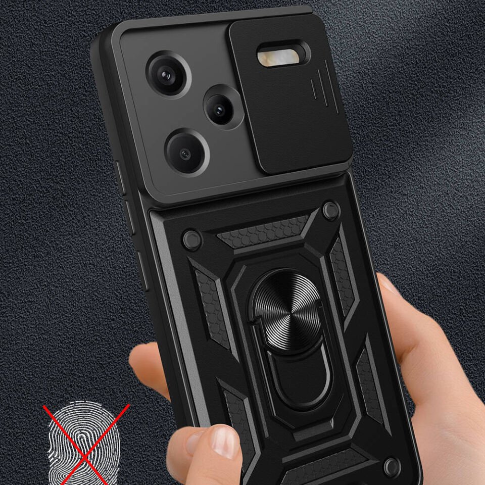 Xiaomi Redmi Note 13 Pro Plus 5G Kılıf Sürgülü Tank Zırh Yüzüklü Mıknatıslı Standlı Kapak (S-VEGA) Mavi