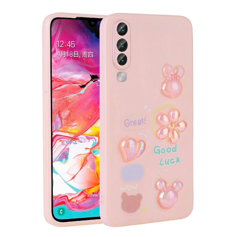 Samsung Galaxy A50 Kılıf Kamera Korumalı Kabartma Figürlü Parlak Silikon Kapak (Toys) Pembe