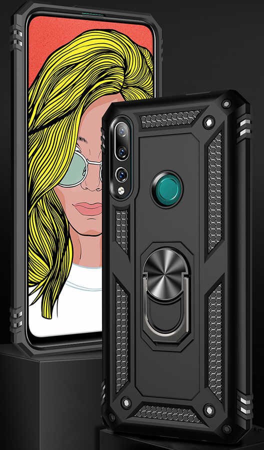 Huawei Y9 Prime 2019 Kılıf Tank Zırh Yüzüklü Mıknatıslı Standlı Kapak (VEGA) Rose Gold