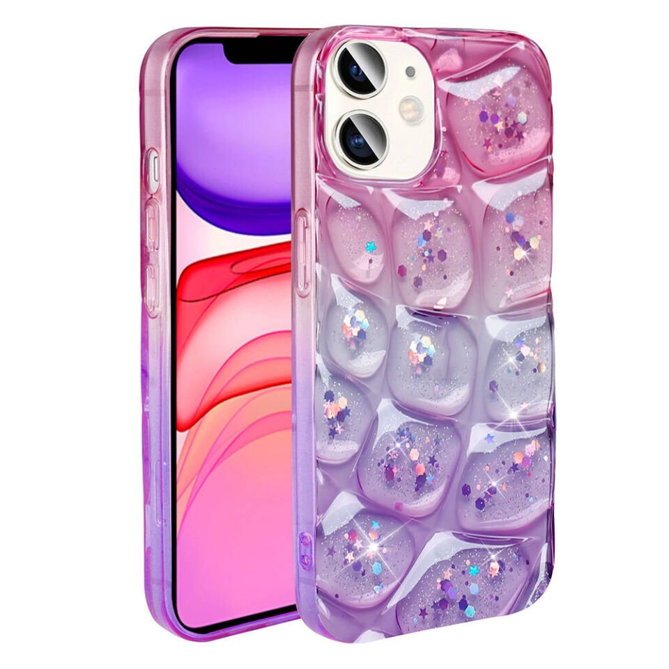 Apple iPhone 11 Kılıf Parlak Simli 3D Desenli Kapak (Hacar) Beyaz