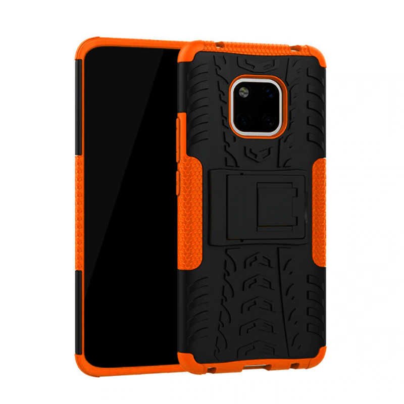 Huawei Mate 20 Pro Kılıf Standlı Korunaklı Silikon Kapak (hibrit) Turuncu