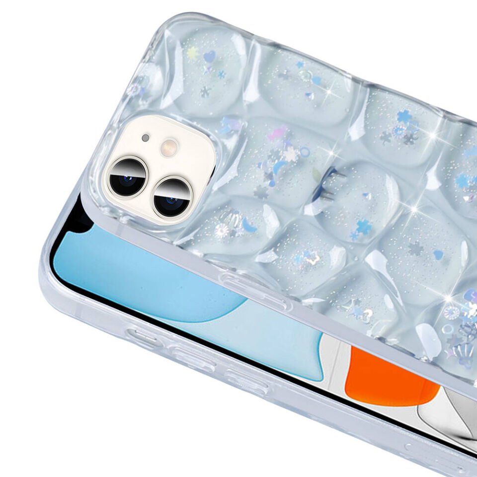 Apple iPhone 11 Kılıf Parlak Simli 3D Desenli Kapak (Hacar) Pembe-Mor