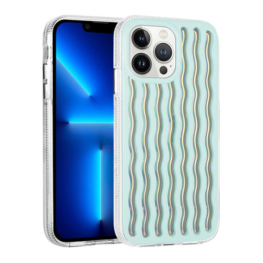 Apple  iPhone 12 Pro Max Kılıf Kamera Çıkıntılı Kabartmalı Dalgalı Transparan Parlak Kapak (İSMİRA) NO4