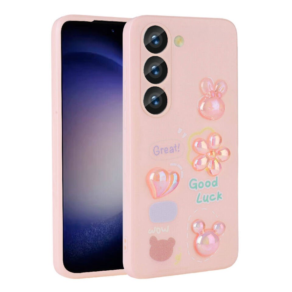 Samsung Galaxy A54 Kılıf Kamera Korumalı Kabartma Figürlü Parlak Silikon Kapak (Toys) Pembe
