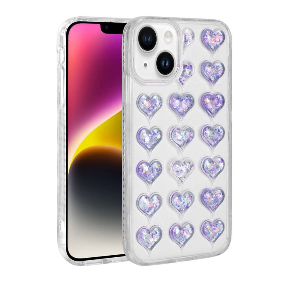 Apple iPhone 13 Kılıf Kamera Korumalı Renkli Kalp Desenli Transparan HEPTEKİLETİŞİM Kalp Kapak