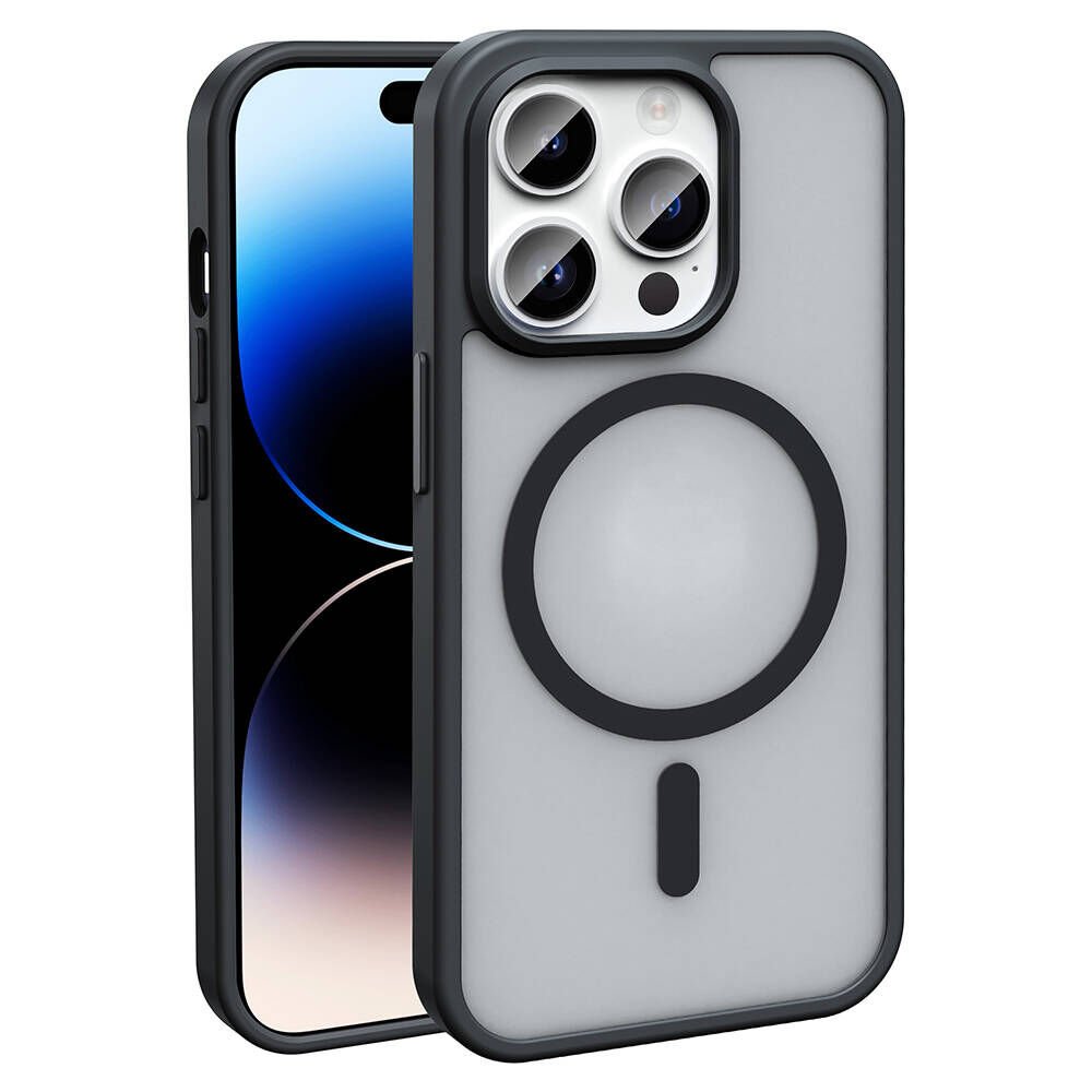 Apple  iPhone 14 Pro Max Kılıf Magsafe Şarj Özellikli Mat Arka Yüzey Kapak (Sio) Siyah