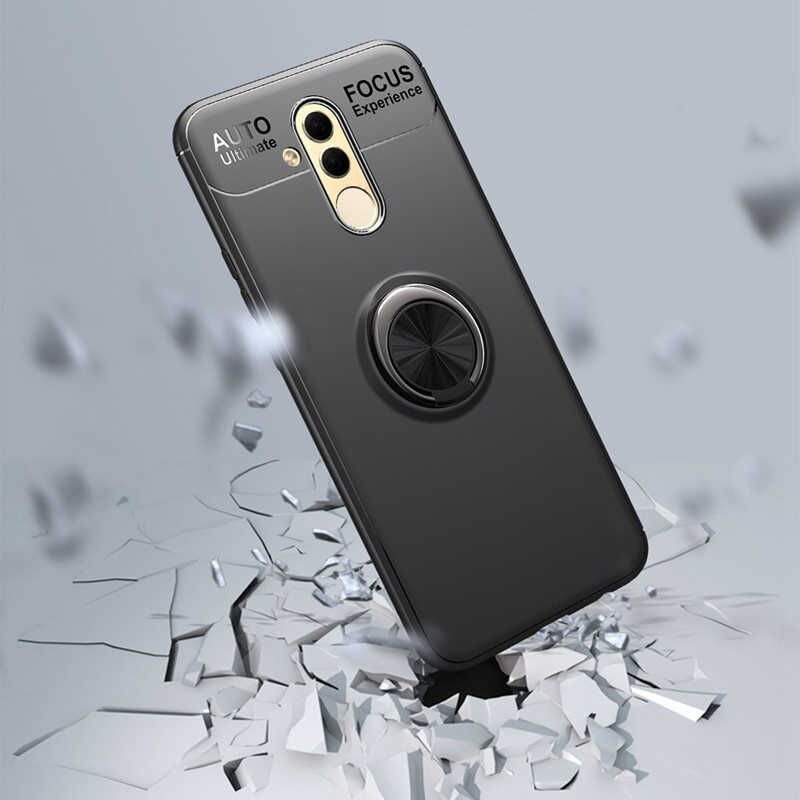 Huawei Mate 20 Lite Kılıf Kamera Çıkıntılı Renkli Yüzüklü Standlı Mıknatıslı Kapak (RAVEL) Siyah-Rose Gold