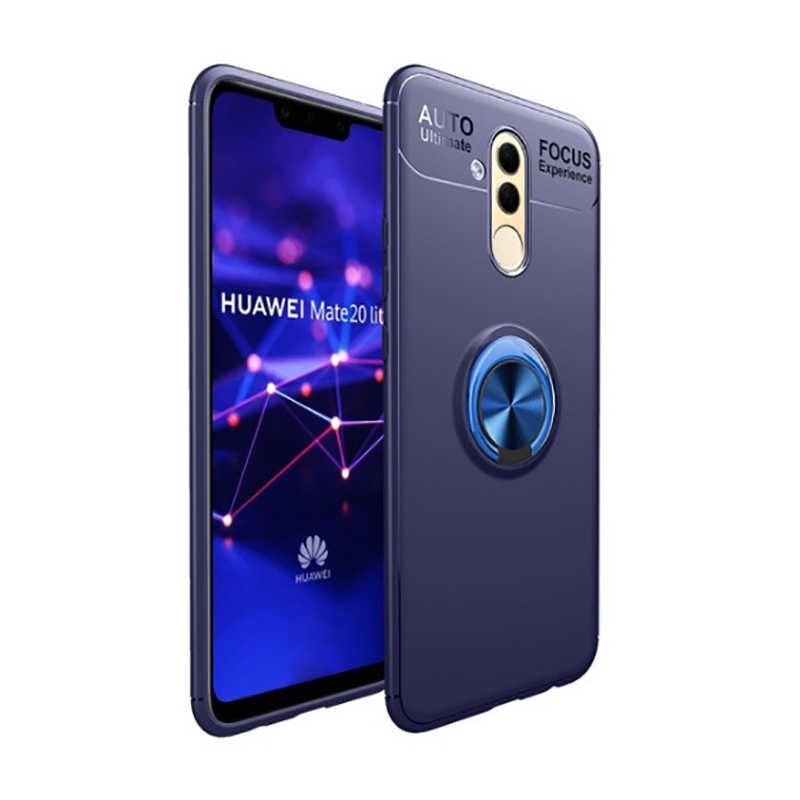 Huawei Mate 20 Lite Kılıf Kamera Çıkıntılı Renkli Yüzüklü Standlı Mıknatıslı Kapak (RAVEL) Siyah-Rose Gold