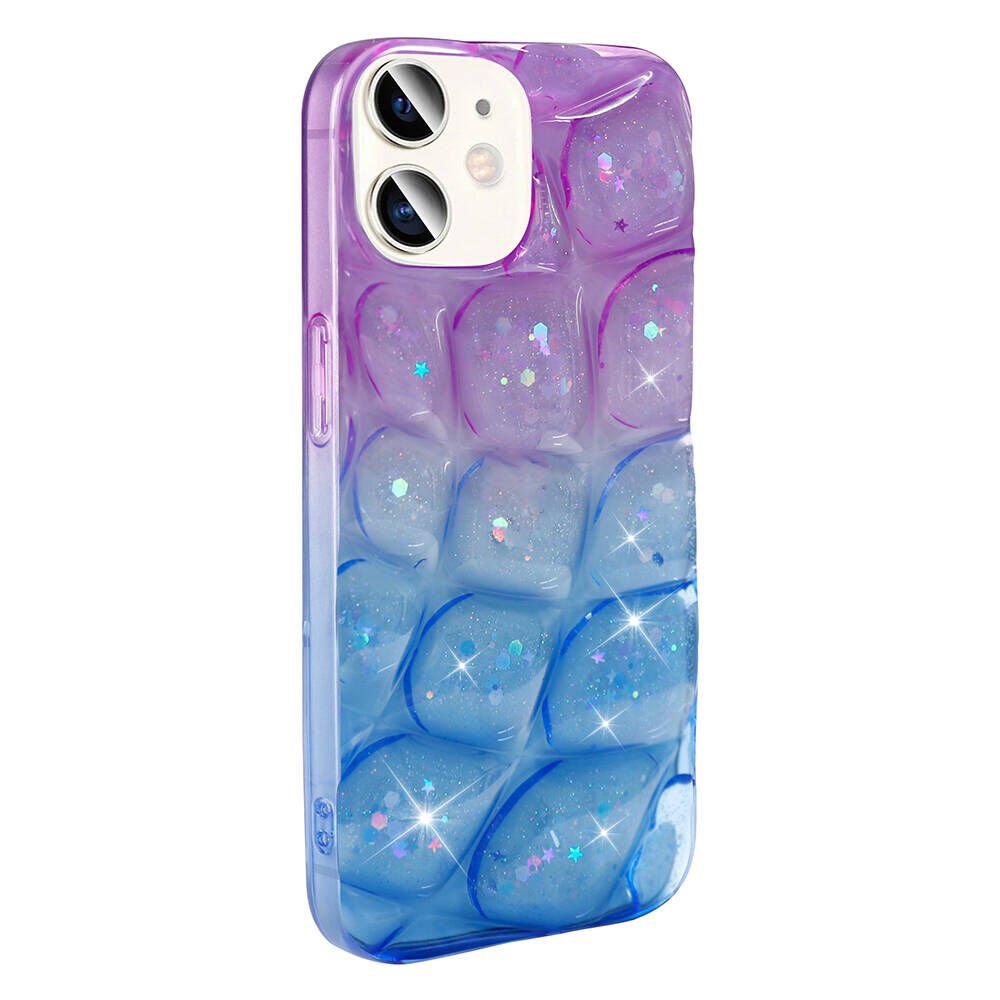 Apple iPhone 11 Kılıf Parlak Simli 3D Desenli Kapak (Hacar) Mor-Mavi