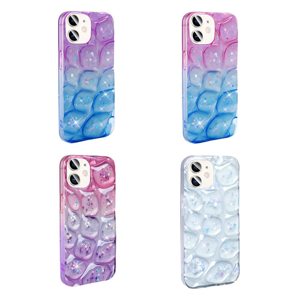 Apple iPhone 11 Kılıf Parlak Simli 3D Desenli Kapak (Hacar) Mor-Mavi